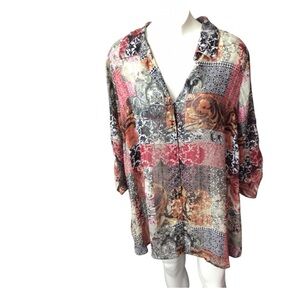 Sara Michelle Women's Red and Black Patchwork Button Down Shirt